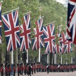 Guardsmen line the Mall for the annual Trooping the Colour ceremony in central London